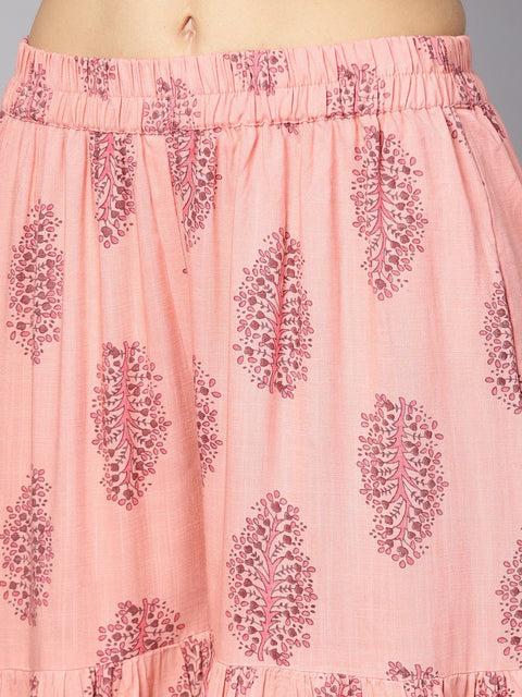 Solid Brown half sleeve Kurta Set with Printed Sharara