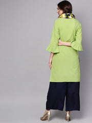 Pastel green Round neck Kurta With Rayon Printed Stole