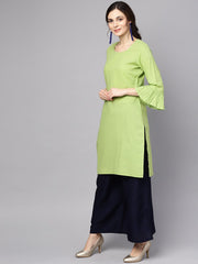 Pastel green Round neck Kurta With Rayon Printed Stole
