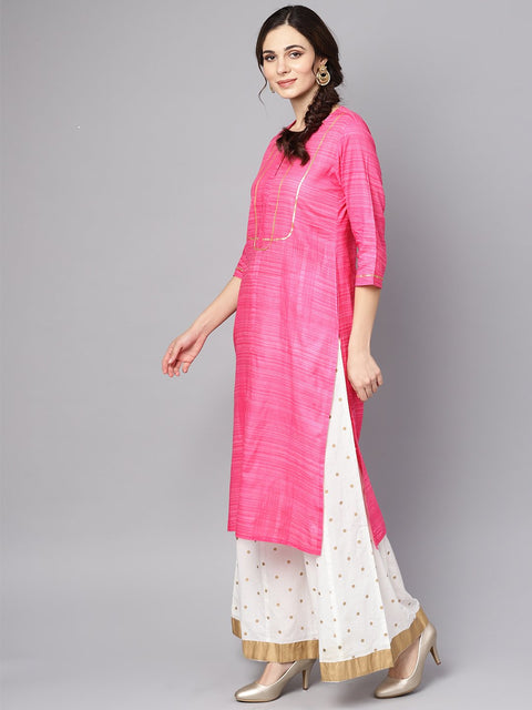 Pink Straight Kurta with Round neck emblished with Gotta