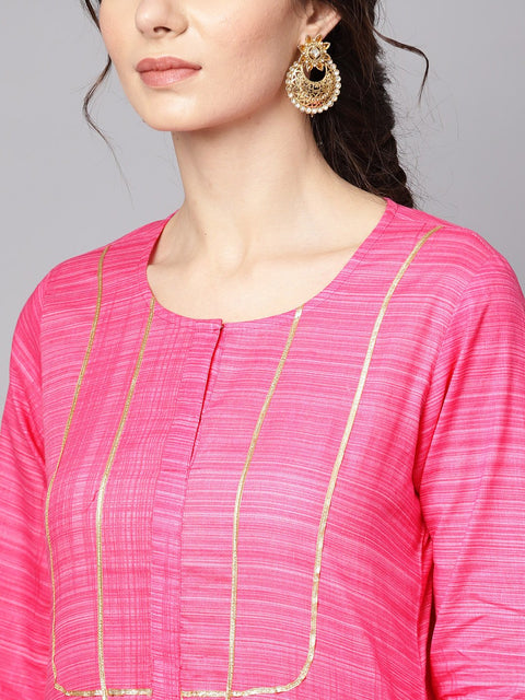 Pink Straight Kurta with Round neck emblished with Gotta
