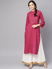 Burgundy Kurta Detailed with Gotta & Golden thread stitch at Yoke