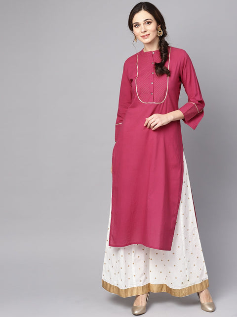 Burgundy Kurta Detailed with Gotta & Golden thread stitch at Yoke