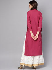 Burgundy Kurta Detailed with Gotta & Golden thread stitch at Yoke