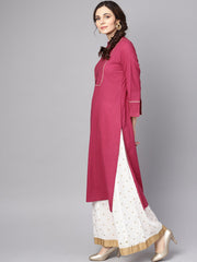 Burgundy Kurta Detailed with Gotta & Golden thread stitch at Yoke