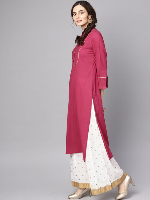 Burgundy Kurta Detailed with Gotta & Golden thread stitch at Yoke
