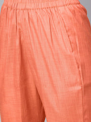 Solid Brown half sleeve cotton kurta with solid Peach pants