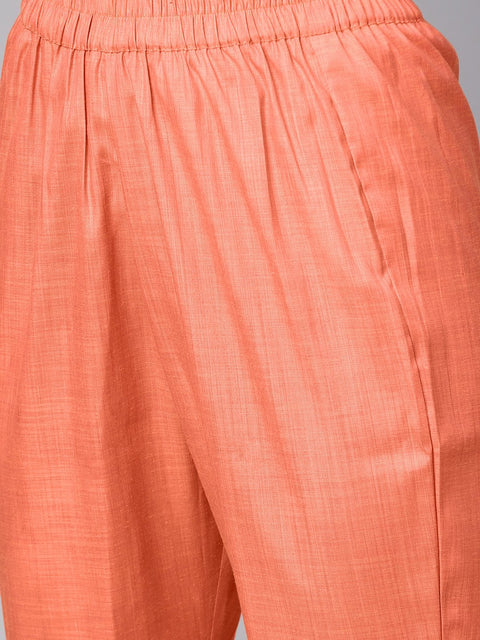 Solid Brown half sleeve cotton kurta with solid Peach pants