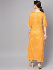 Yellow cotton slub half sleeve Kurta Set with Pants