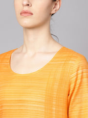 Yellow cotton slub half sleeve Kurta Set with Pants