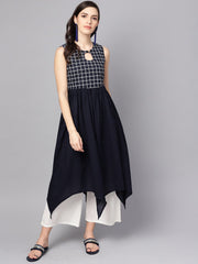 Black & White Checked Assyemtric kurta with Keyhole Neckline
