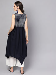 Black & White Checked Assyemtric kurta with Keyhole Neckline