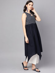 Black & White Checked Assyemtric kurta with Keyhole Neckline