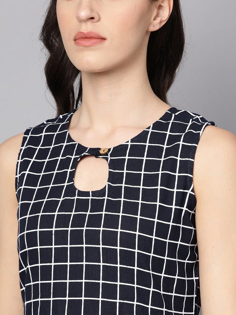 Black & White Checked Assyemtric kurta with Keyhole Neckline