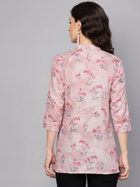 Baby Pink printed 3/4th sleeve cotton tunic