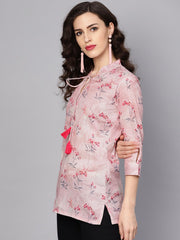 Baby Pink printed 3/4th sleeve cotton tunic