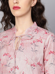 Baby Pink printed 3/4th sleeve cotton tunic