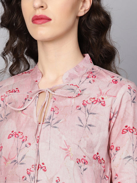 Baby Pink printed 3/4th sleeve cotton tunic