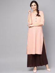Solid Peach 3/4th sleeve cotton kurta