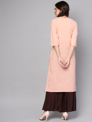 Solid Peach 3/4th sleeve cotton kurta