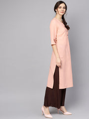 Solid Peach 3/4th sleeve cotton kurta