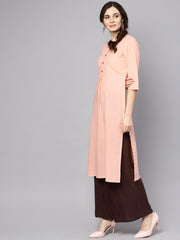 Solid Peach 3/4th sleeve cotton kurta