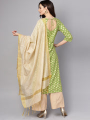 Green 3/4th sleeve rayon kurta With beige palazzo and dupatta