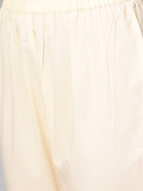 Teal blue 3/4th sleeve cotton kurta with Beige palazzo and printed dupatta