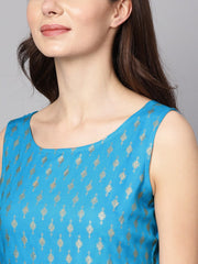 Light blue sleevless a-line Rayon crop top