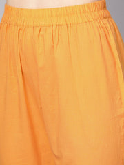 Red printed half sleeve cotton kurta with yellow palazzo & dupatta