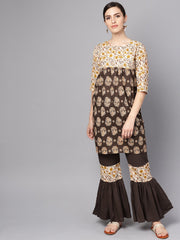 Black & Beige printed Kurti with printed sharara