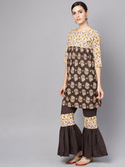Black & Beige printed Kurti with printed sharara