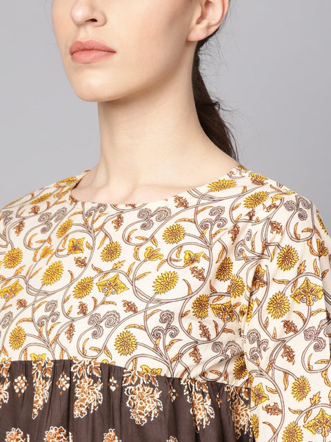 Black & Beige printed Kurti with printed sharara