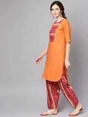 Women Orange & Pink Printed Kurta with Palazzos & Dupatta