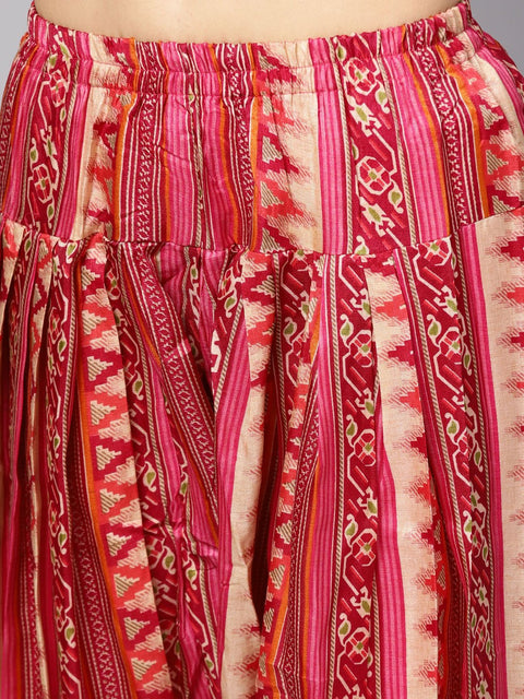 Women Orange & Pink Printed Kurta with Palazzos & Dupatta