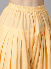 Floral Printed kurta with Striped panels with solid light beige Salwar