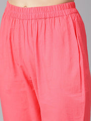 Multi colored floral printed straight kurta with detailed cuff with solid pink pants