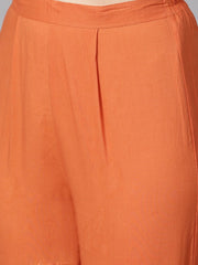 A line Pleated kurta with border detailing on the sleeves with straight solid pants