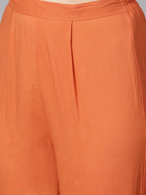 A line Pleated kurta with border detailing on the sleeves with straight solid pants