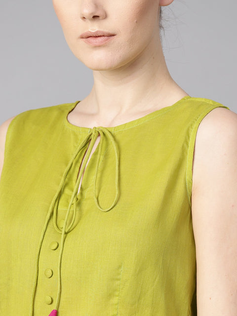 Ombre dye Green & Pink dress with button and dori detailing