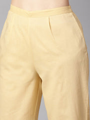 Maroon floral printed kurta with draw string detailed sleeves and pale yellow pants