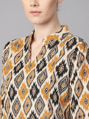 Brown Printed half sleeve with pocket details Kurta Set with Solid brown pants