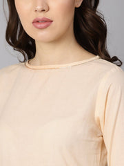 Cream 3/4th sleeve Kurta Set with Gold Printed sharara & Powder blue Checked dupatta