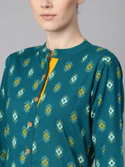 Women Teal Printed Straight Kurta