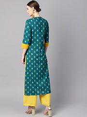 Women Teal Printed Straight Kurta