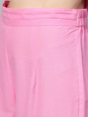 Pink Printed sleeveless Kurta set with solid Pants