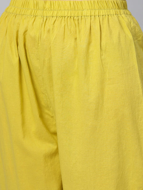 Green Stripped 3/4th sleeve Kurta Set With Solid Pants