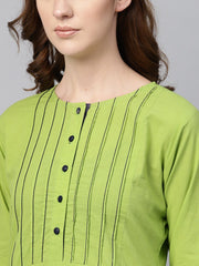 Lime Green Kurta Set with Pants & Mul Printed Dupatta