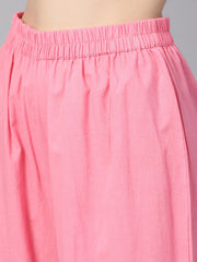 Beige Multi Colored Straight Kurta Set with Solid Light Pink Pants