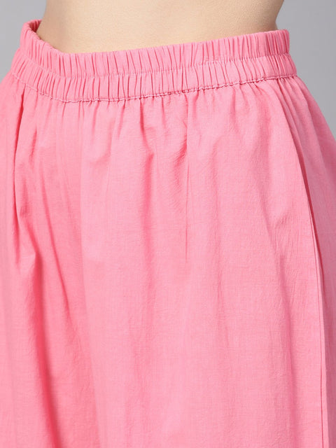 Beige Multi Colored Straight Kurta Set with Solid Light Pink Pants